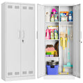 Sightlife white metal storage cabinet with double doors for brooms and mops