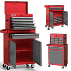 Red AIRAJ 40'' H rolling tool chest with 7 drawers, detachable top, and wheels