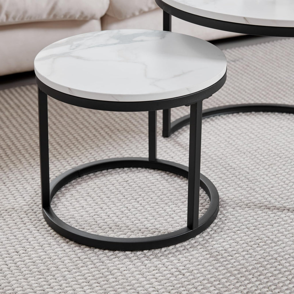 GrandCA HOME Set of 2 Round Coffee Tables with Imitation Marble