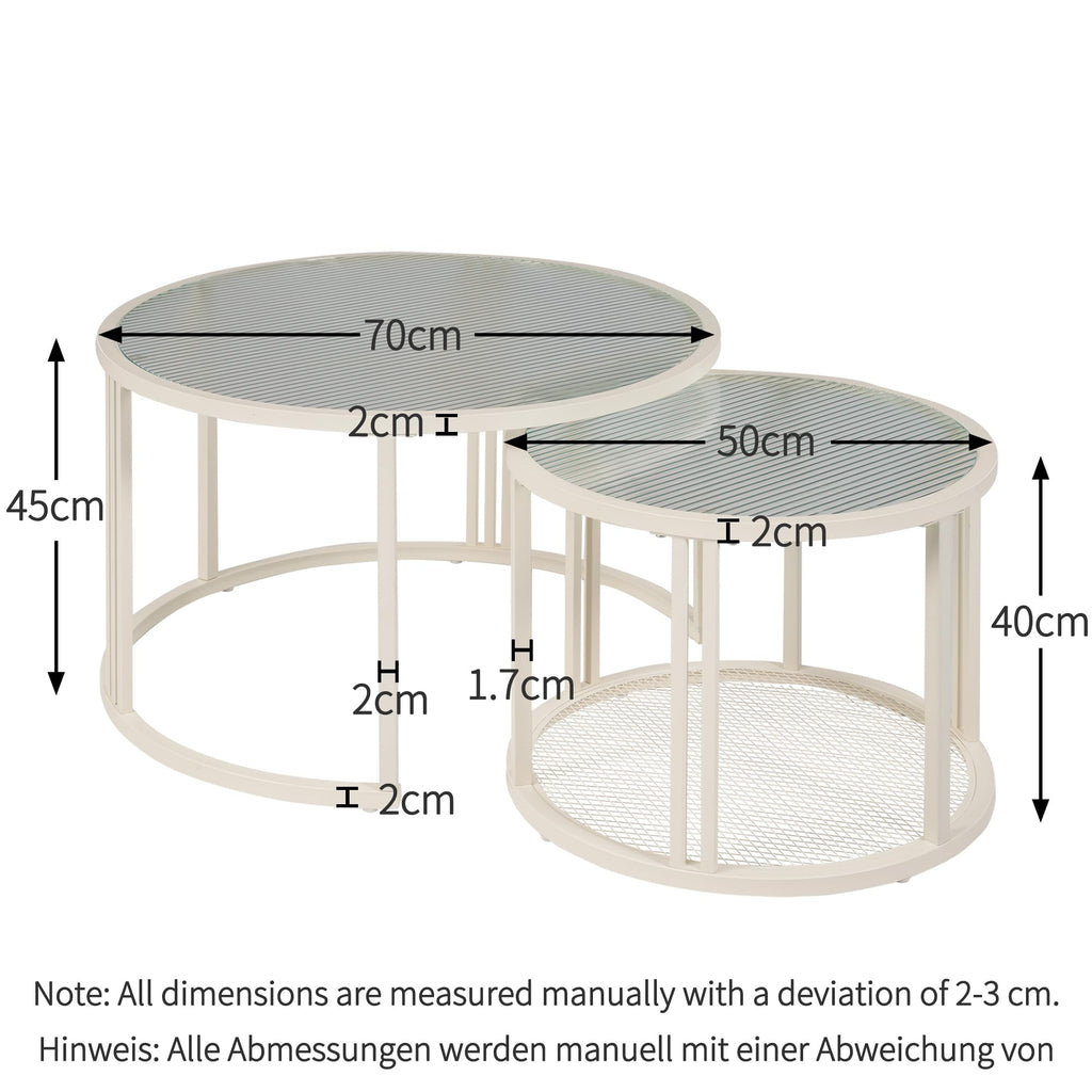 ULUCAN Set of 2 Round Coffee Tables with Water Wave Glass Top