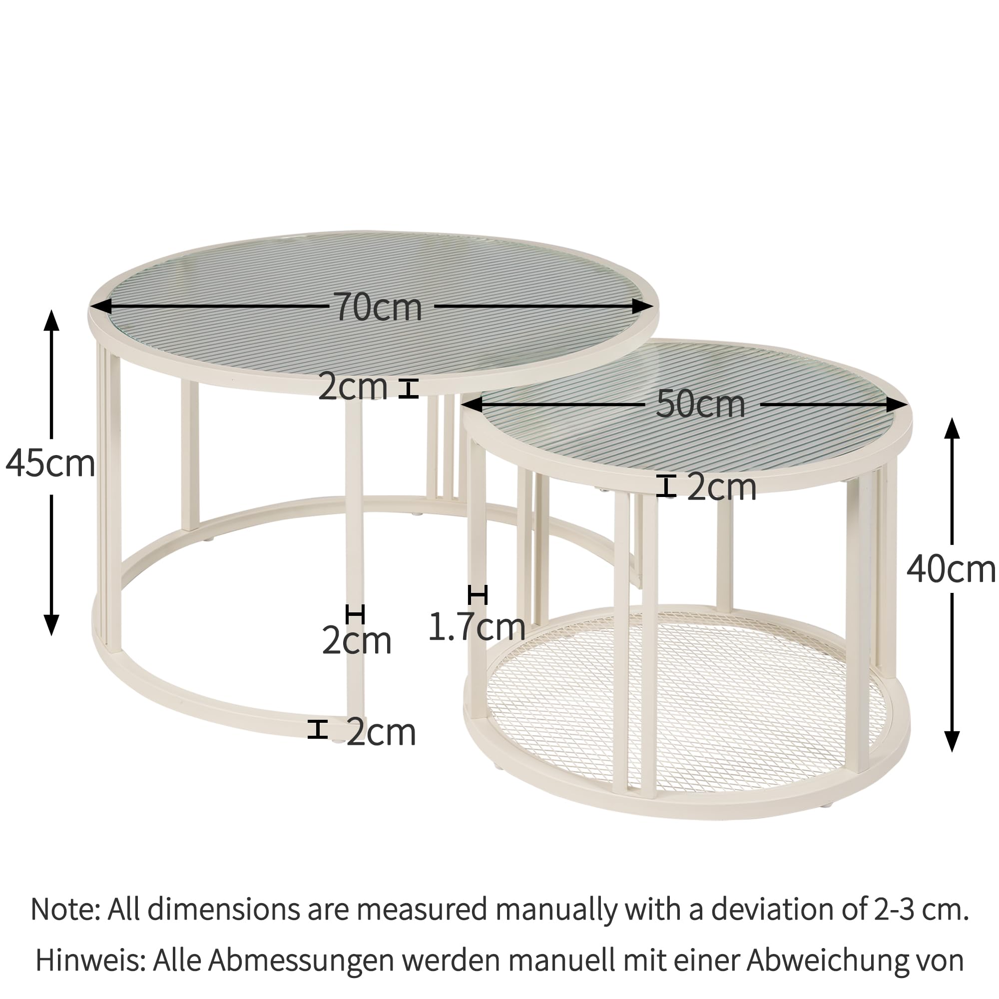 ULUCAN Set of 2 Round Coffee Tables with Water Wave Glass Top
