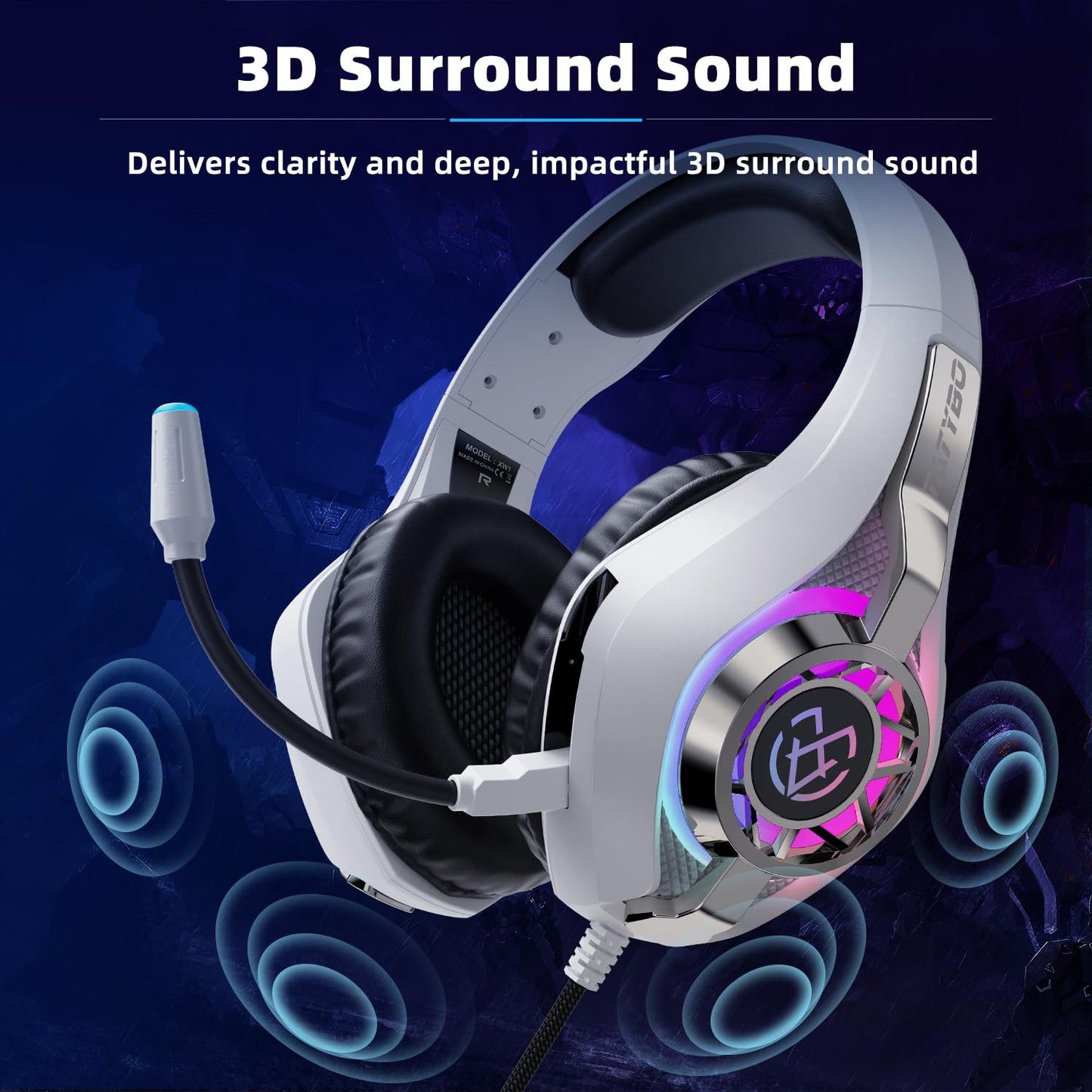 Gaming Headset for PC, Ps5, Switch, Mobile, Gaming Headphones for Nintendo with Noise Canceling Mic, Deep Bass Stereo Sound