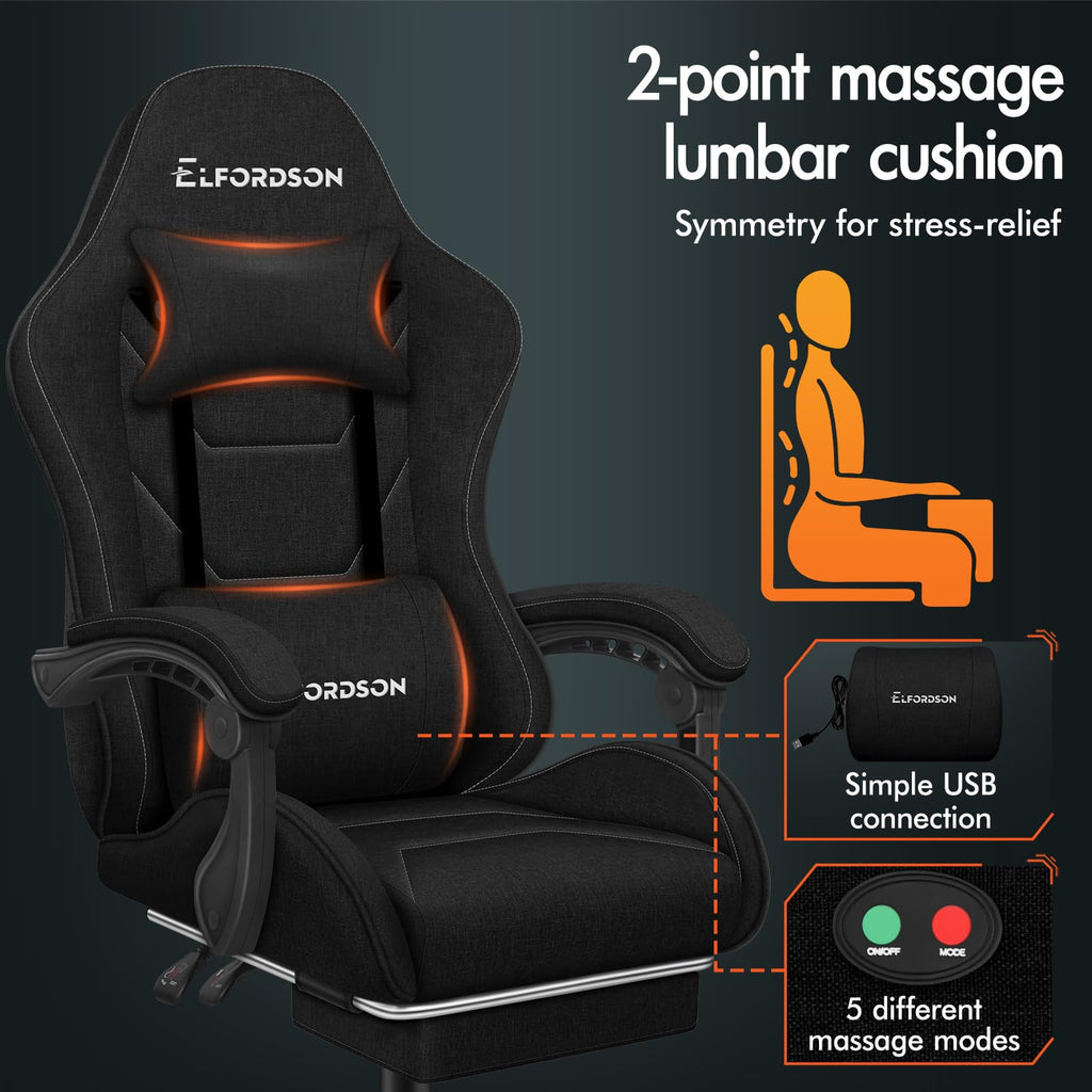 ELFORDSON High Back Gaming Chair with Massage Lumbar Cushion
