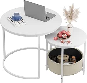 WLIVE Round Nesting Coffee Tables with Storage Basket