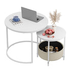 WLIVE white round nest of coffee tables with fabric basket, perfect for living room, bedroom, or office