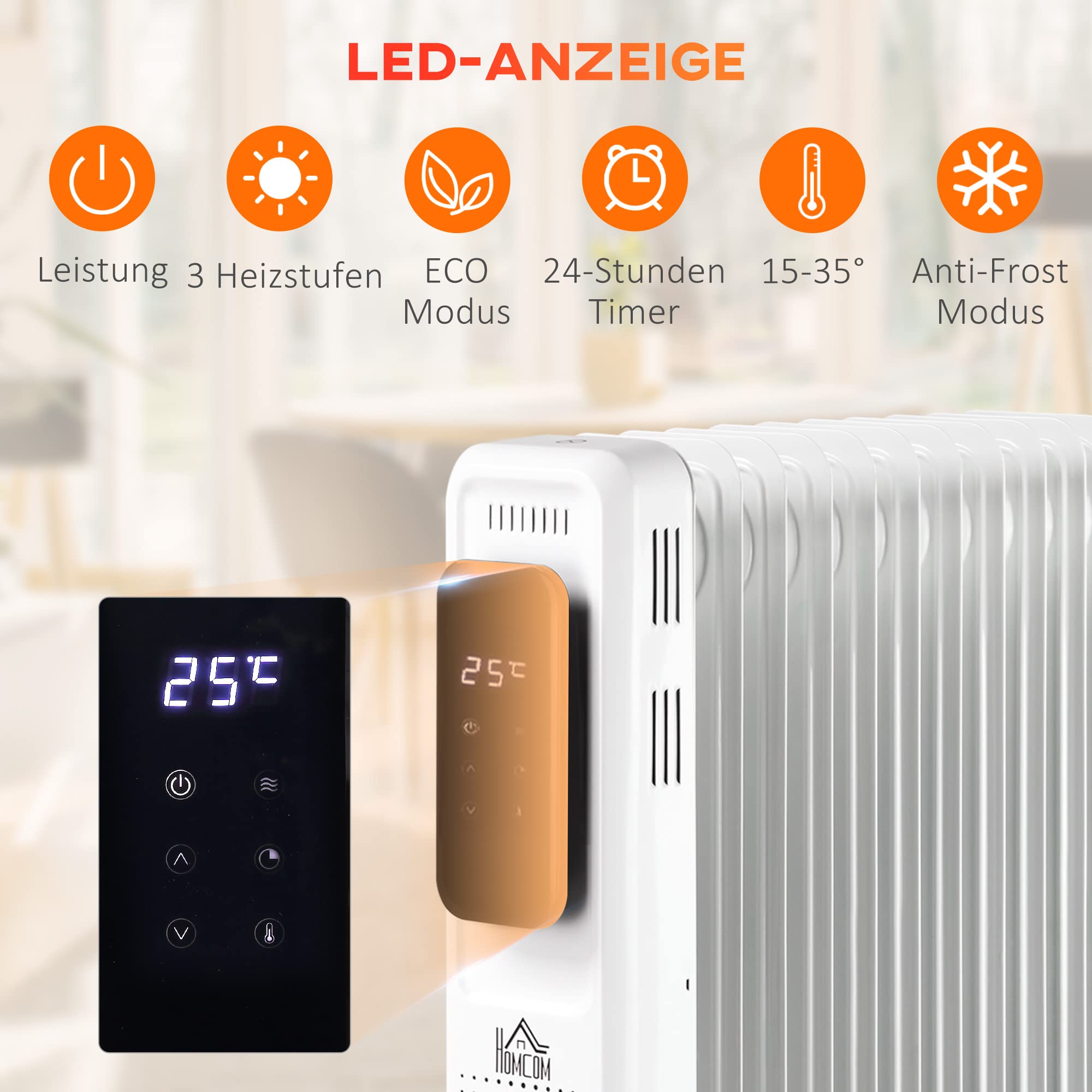 HOMCOM Portable Electric Oil Heater with Adjustable Temperature