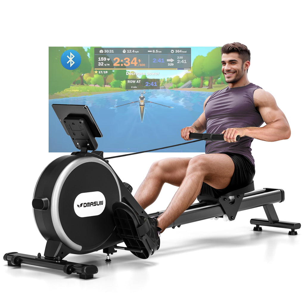 DMASUN Magnetic Rowing Machine with comfortable seat and LCD monitor, ready for a home gym workout