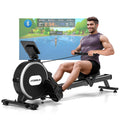 DMASUN Magnetic Rowing Machine with comfortable seat and LCD monitor, ready for a home gym workout