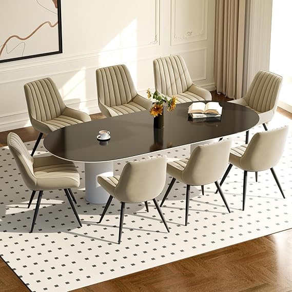 Hawthyhome Dining Chairs Set of 8 Upholstered - Beige