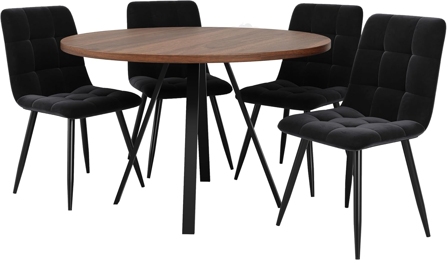 ZKLOEP Round Dining Table - Walnut and Black Metal Legs