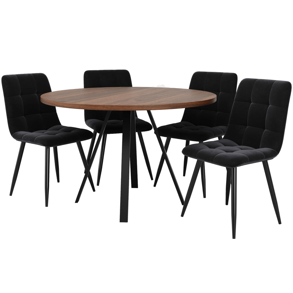 ZKLOEP Round Dining Table, Walnut-Colored MDF Top and Black Metal Legs