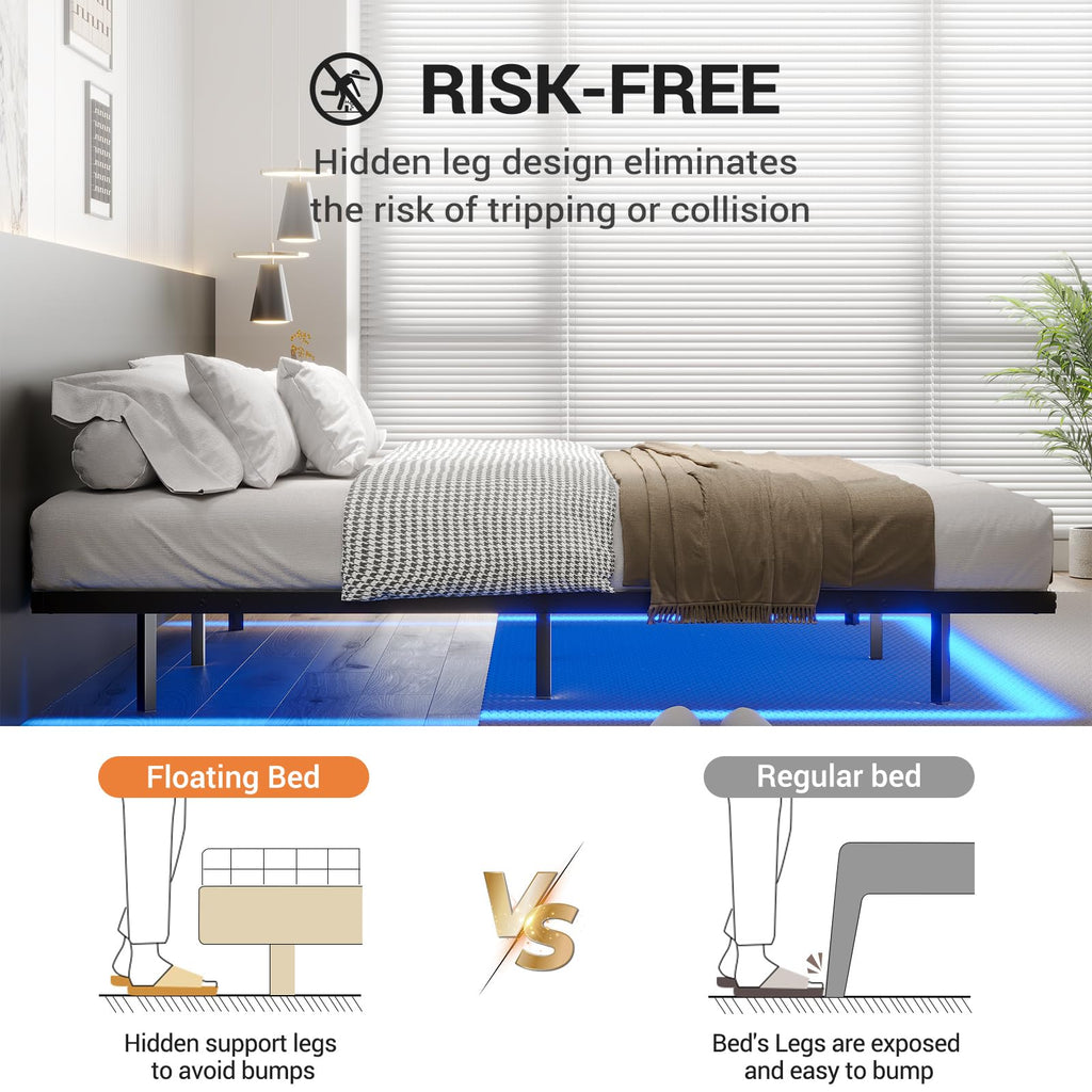 DICTAC Modern Metal Bed Frame with LED Lighting