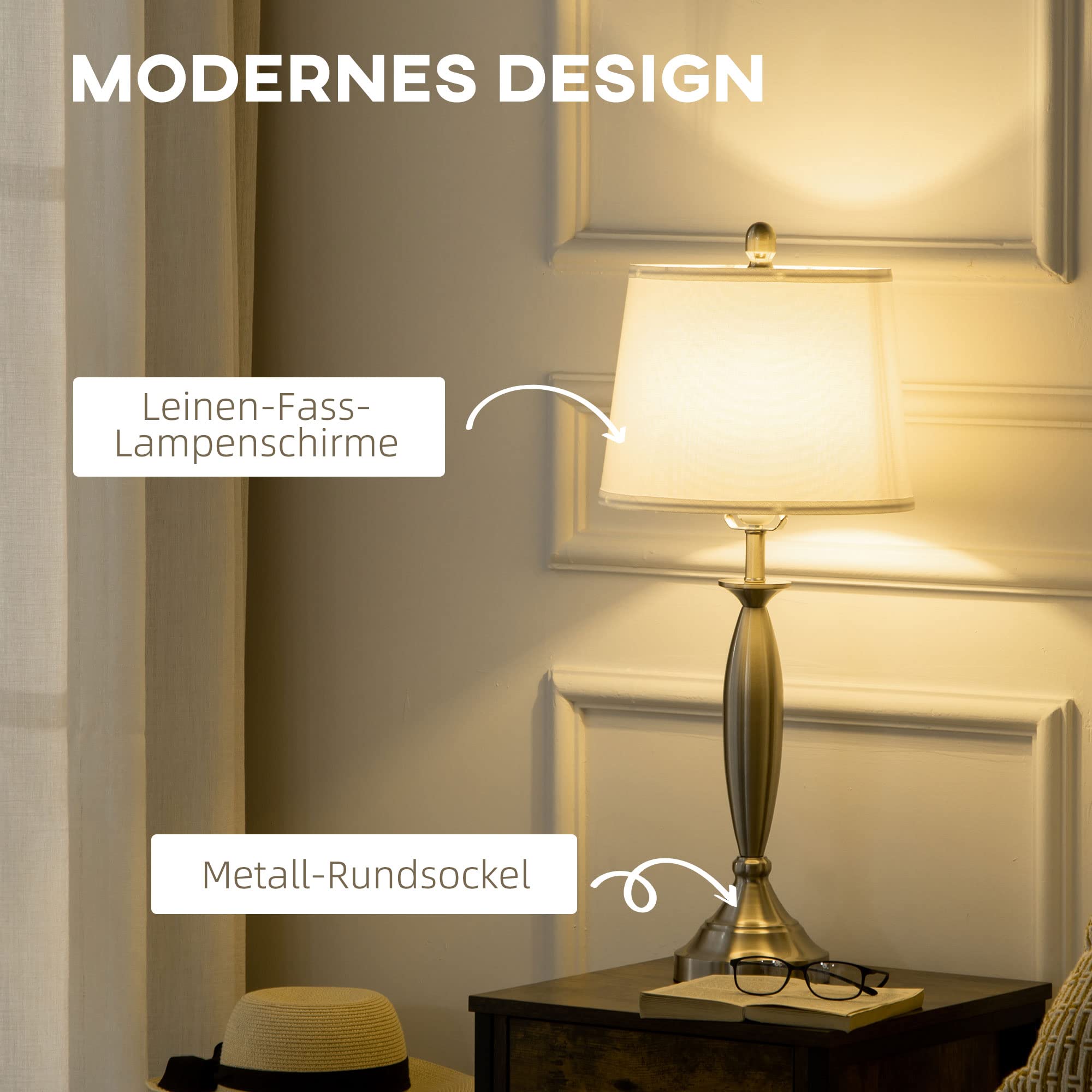 HOMCOM 3-Piece Floor and Table Lamp Set with E27 Socket