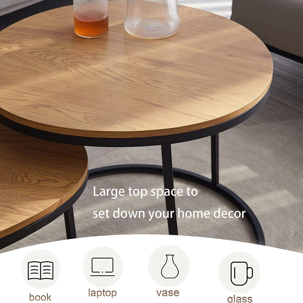 HJhomeheart Round Nesting Tables Set of 2 Light Brown