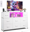 WLIVE White Dresser TV Stand with LED Lights and Charging Station