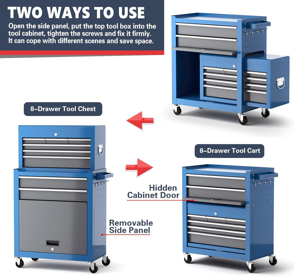 AIRAJ Heavy Duty 8-Drawer Tool Chest with Wheels