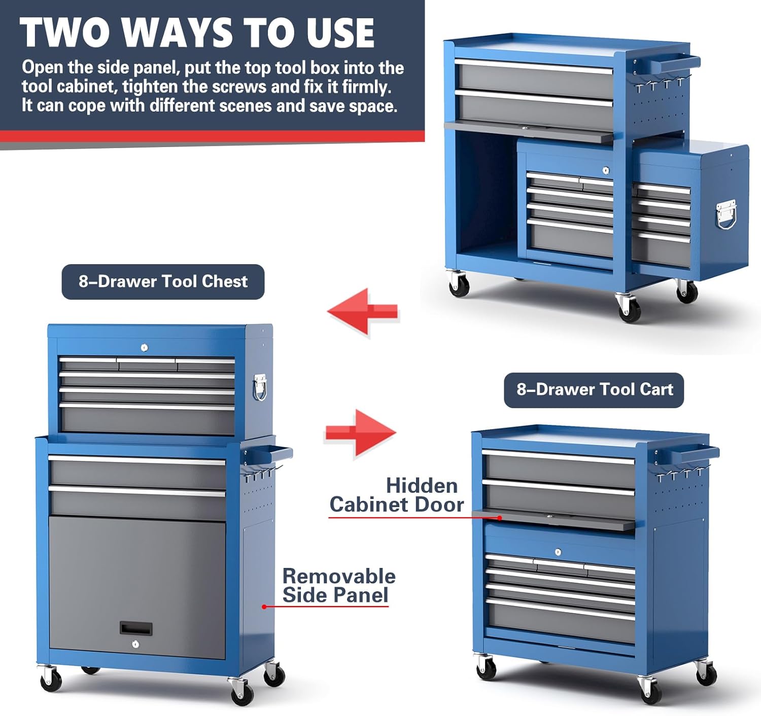 AIRAJ Heavy Duty 8-Drawer Tool Chest with Wheels