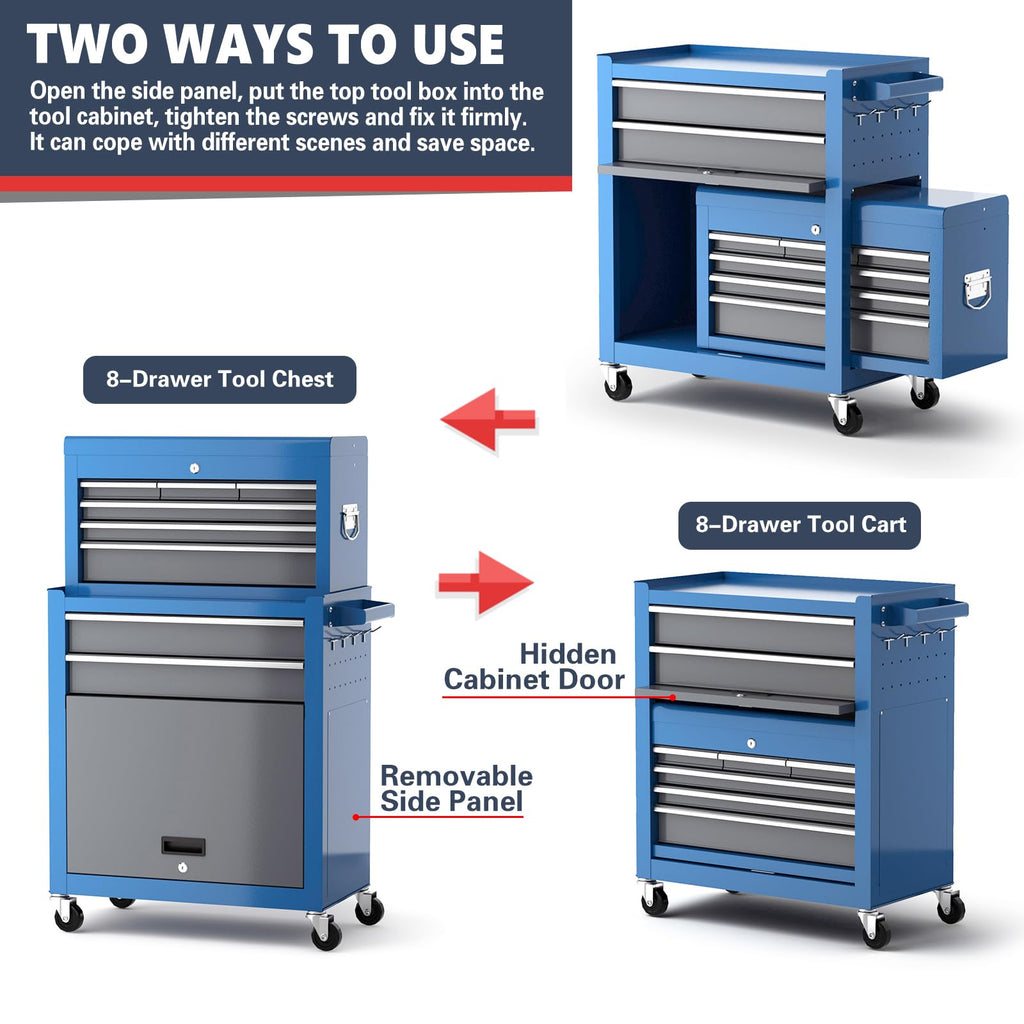 AIRAJ Heavy Duty 8-Drawer Tool Chest with Detachable Top