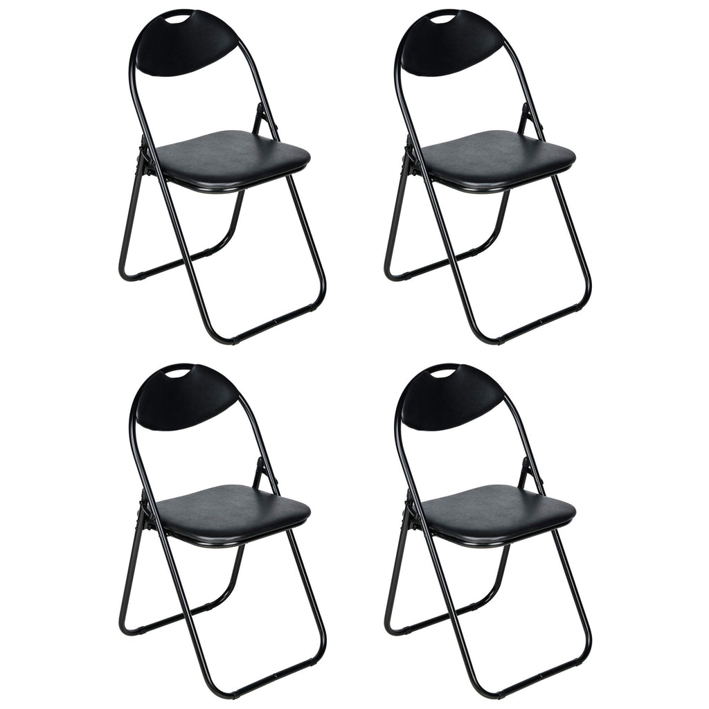 Set of 4 black Nyxi Paris faux leather folding chairs with padded seats and backrests
