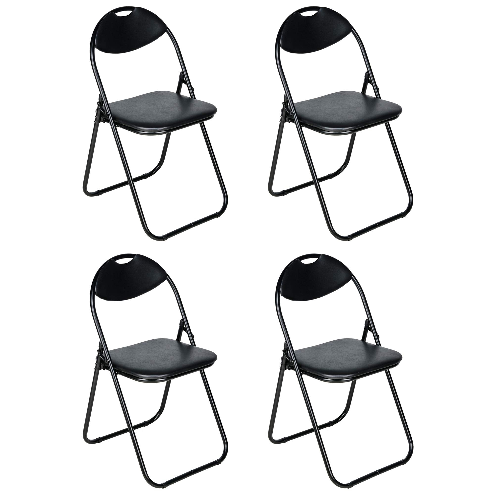 Set of 4 black Nyxi Paris faux leather folding chairs with padded seats and backrests