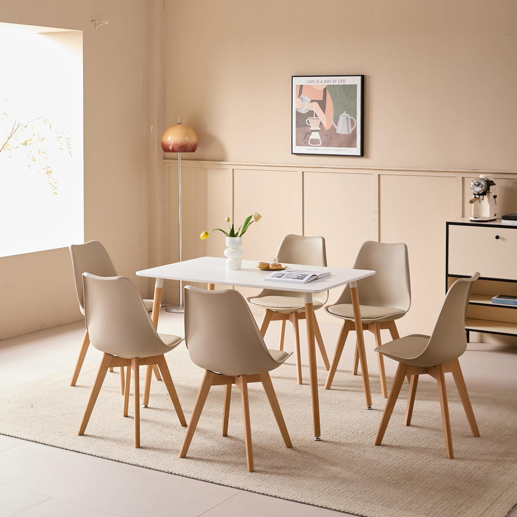 GrandCA HOME Scandinavian Dining Chairs Set of 6 with Upholstered Seat