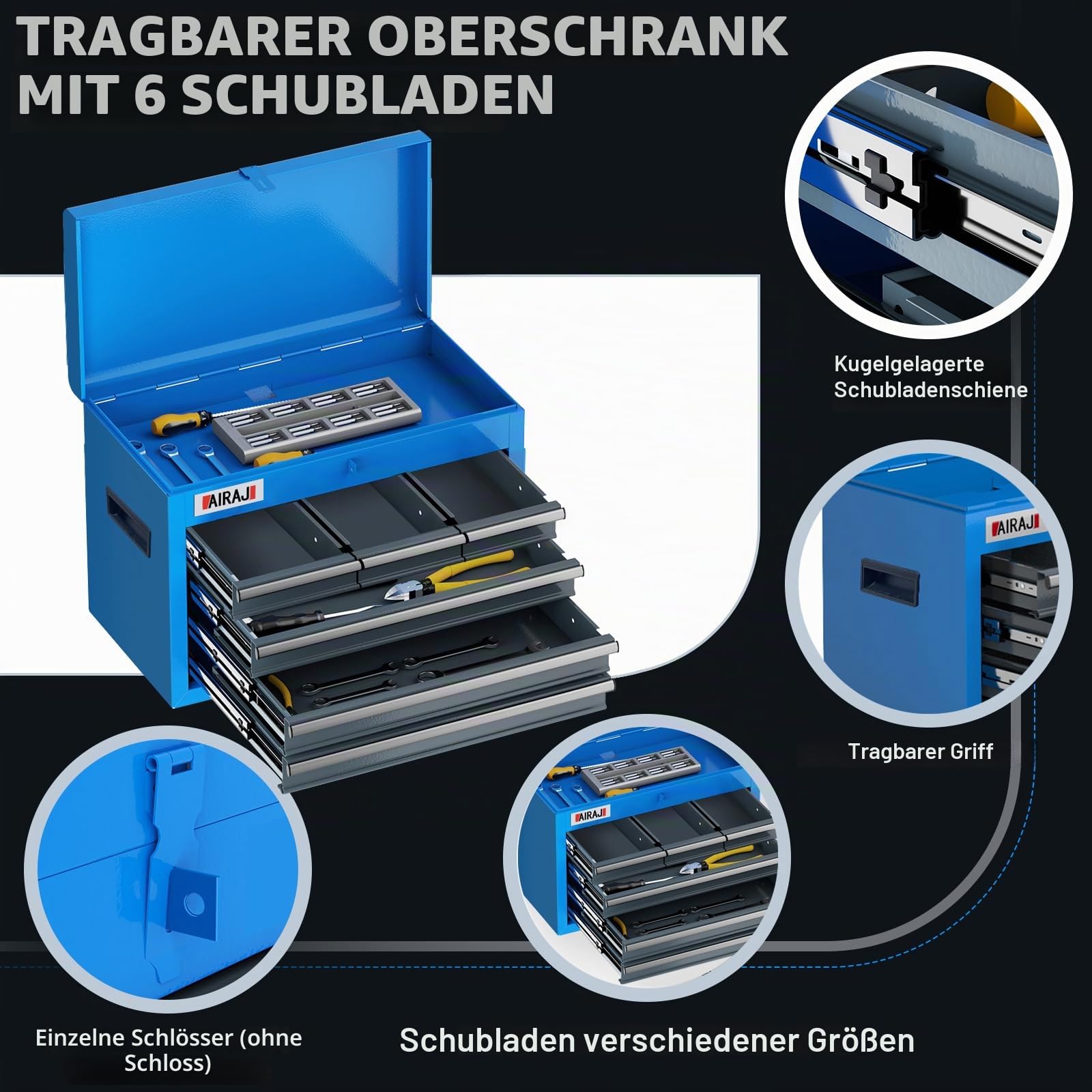 AIRAJ 7-Drawer Workshop Trolley with Removable Storage