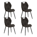 Set of 4 black mid-century modern dining chairs with wing chairs and handles, featuring linen fabric and metal legs