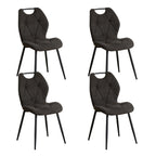 Set of 4 black mid-century modern dining chairs with wing chairs and handles, featuring linen fabric and metal legs