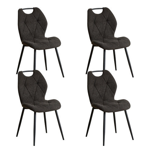 Set of 4 black mid-century modern dining chairs with wing chairs and handles, featuring linen fabric and metal legs