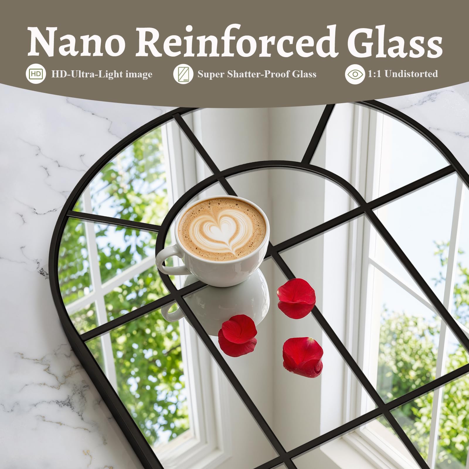 Anpark Arched Windowpane Wall Mirror