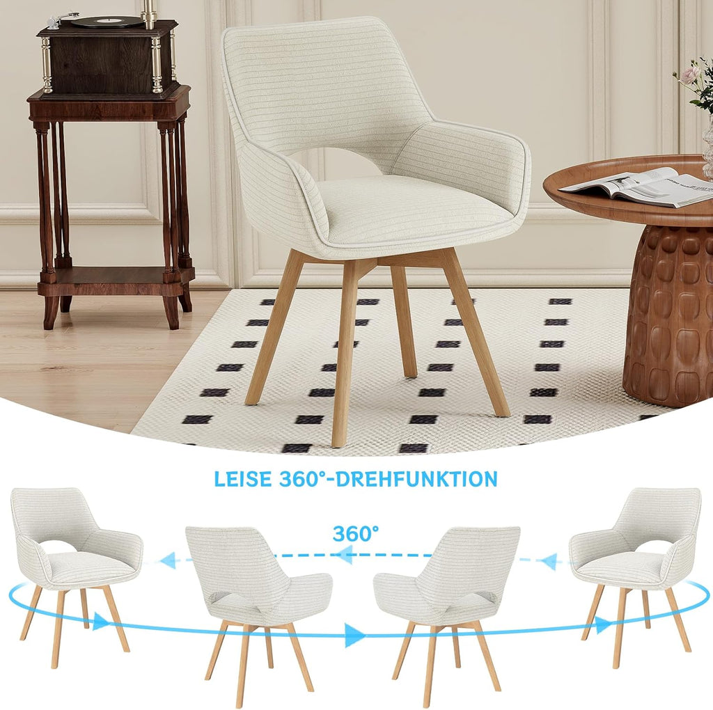 WAFTING Rotatable Dining Chairs with Armrests and Beech Wood Legs