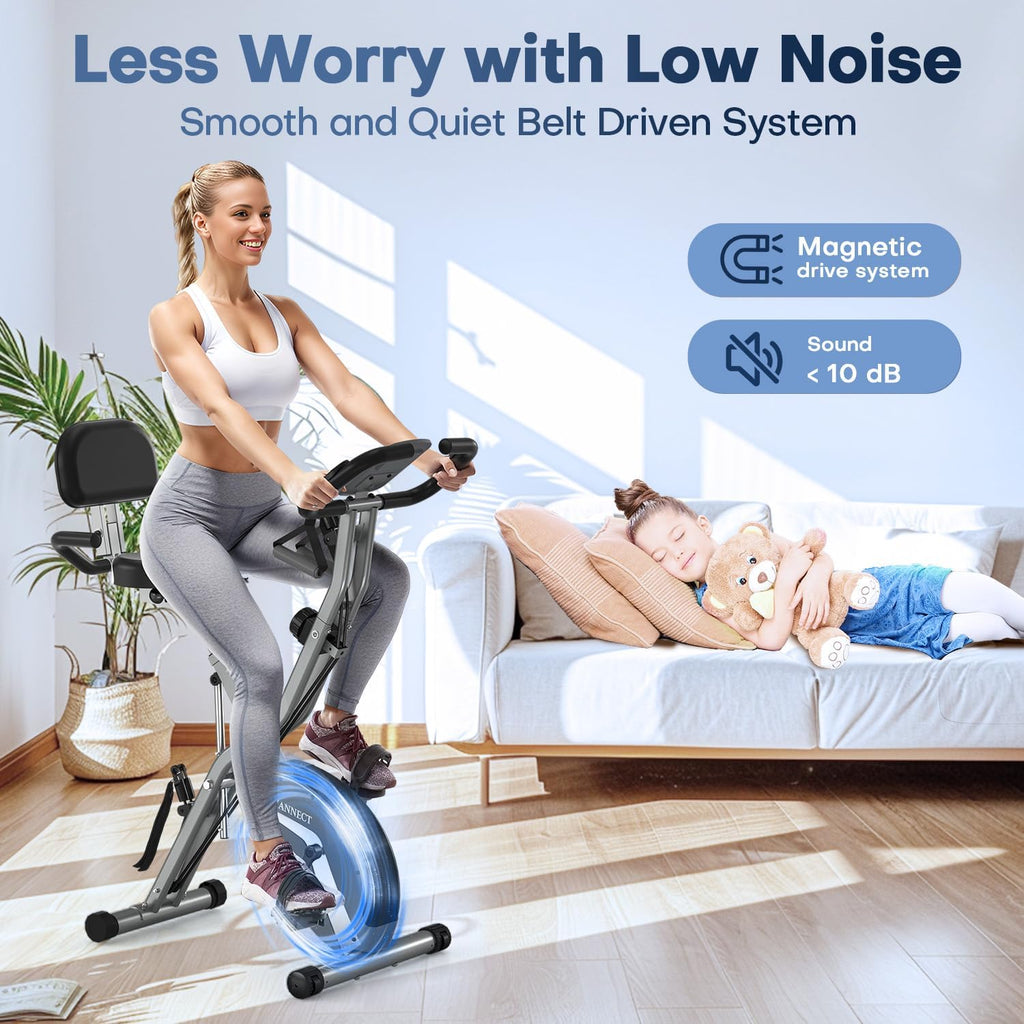 Vannect Foldable Exercise Bike with 16 Levels Magnetic Resistance - Oversized Saddle
