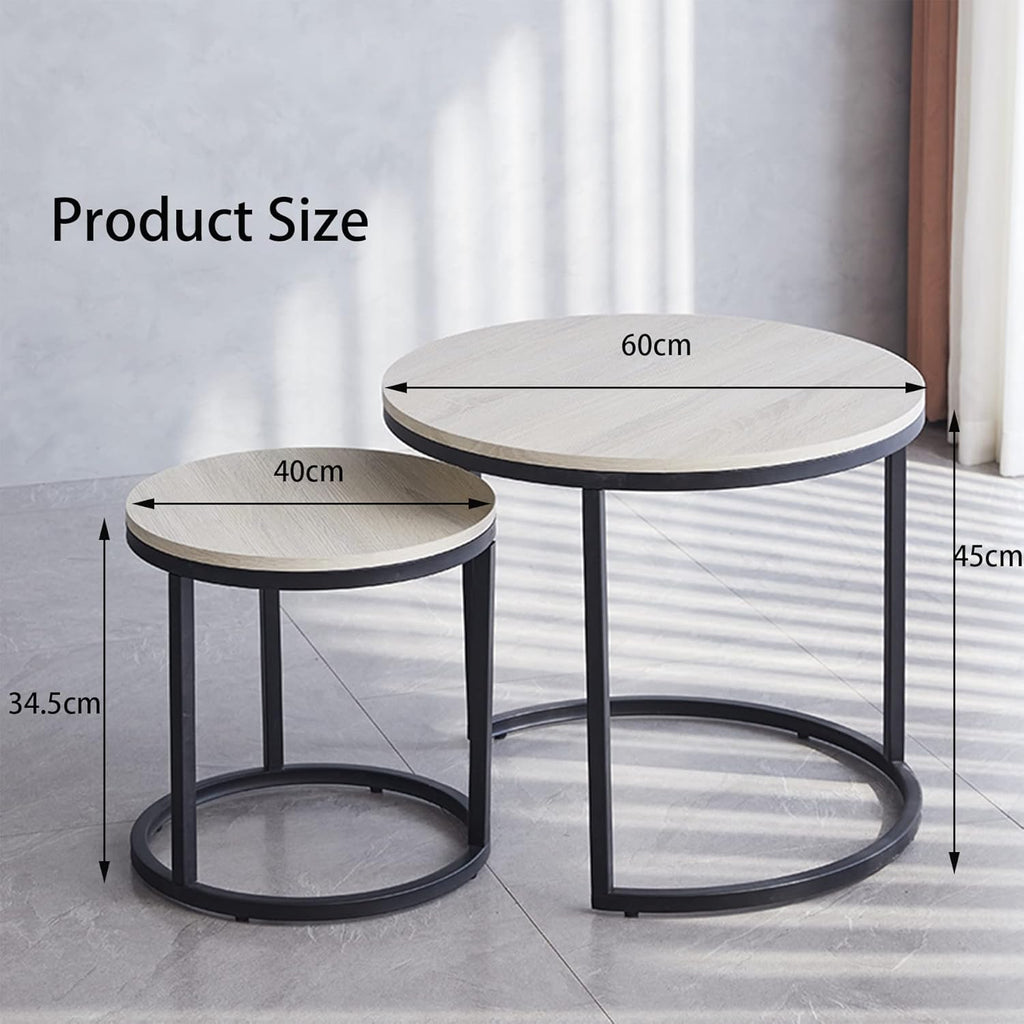 Symylife Set of 2 Round Nesting Tables with Wood Top