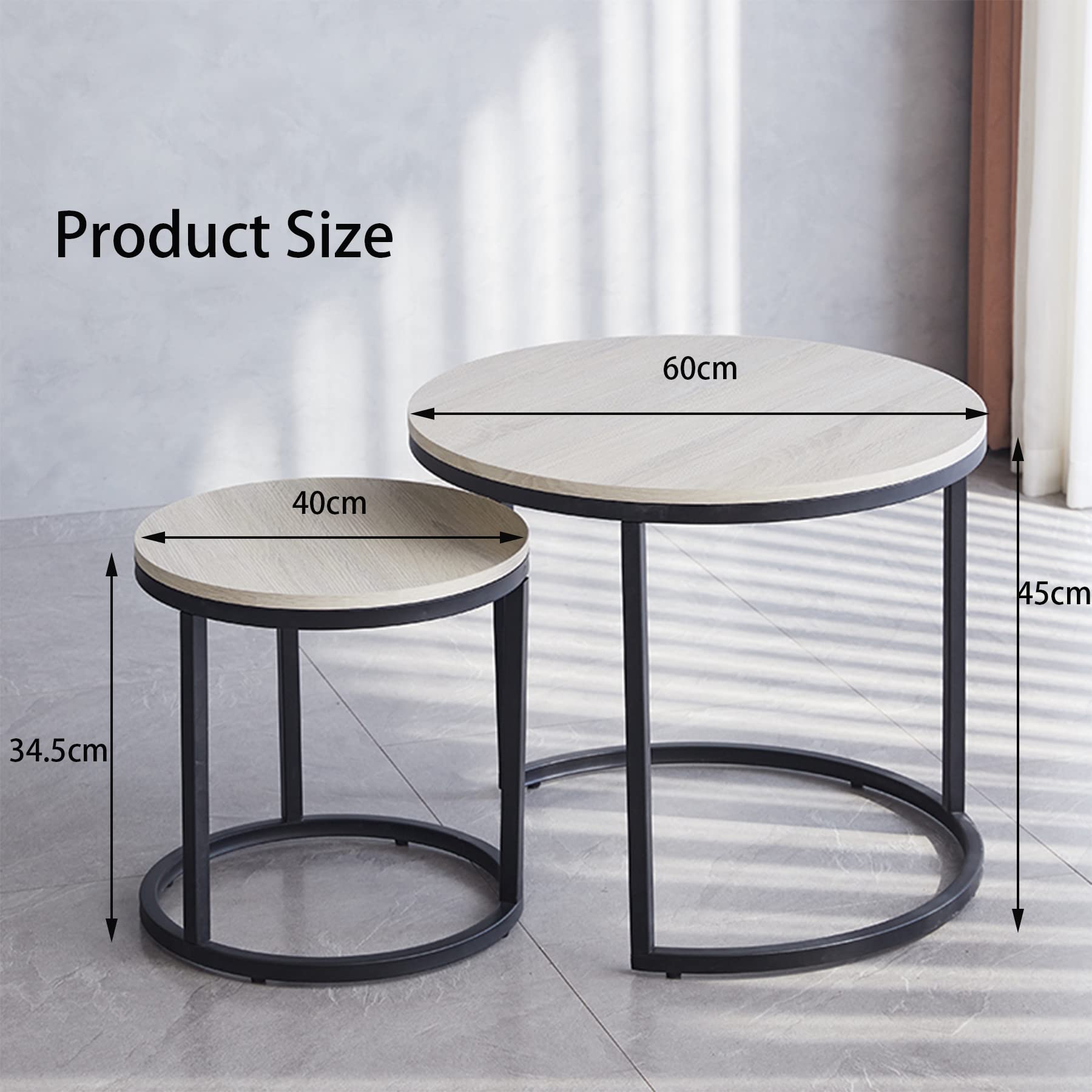 Symylife Modern White Round Nesting Coffee Tables Set