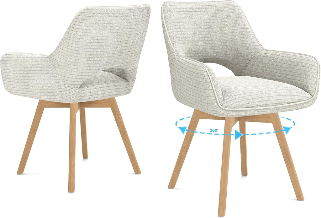 WAFTING Rotatable Dining Chairs with Armrests and Beech Wood Legs