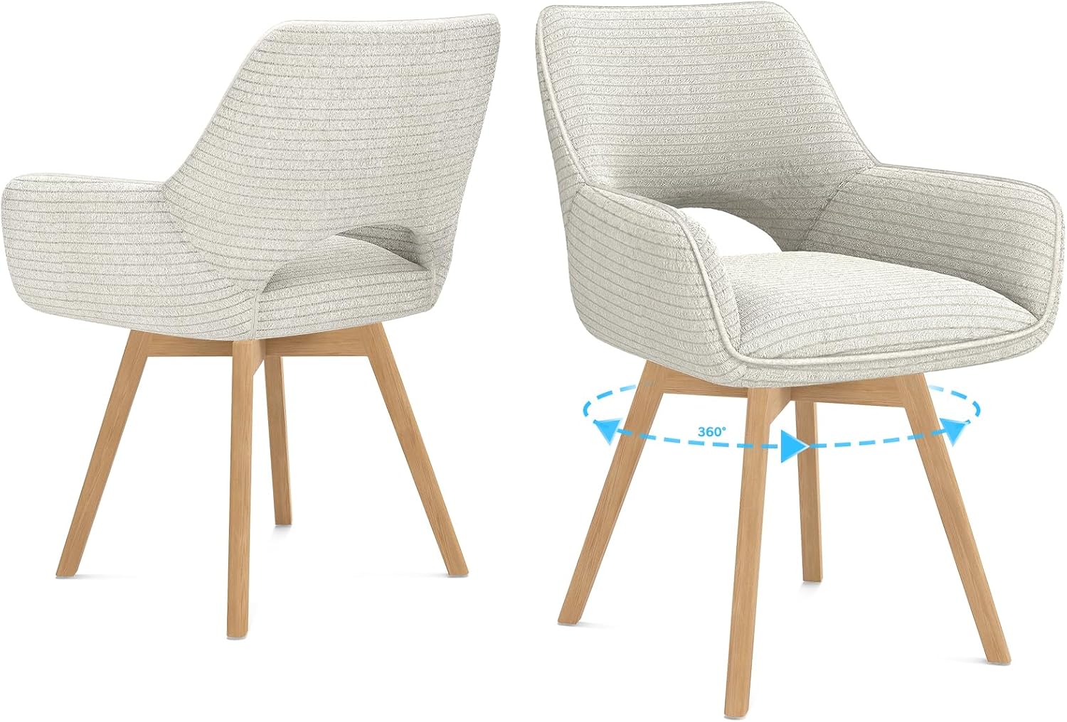WAFTING Rotatable Dining Chairs with Armrests and Beech Wood Legs