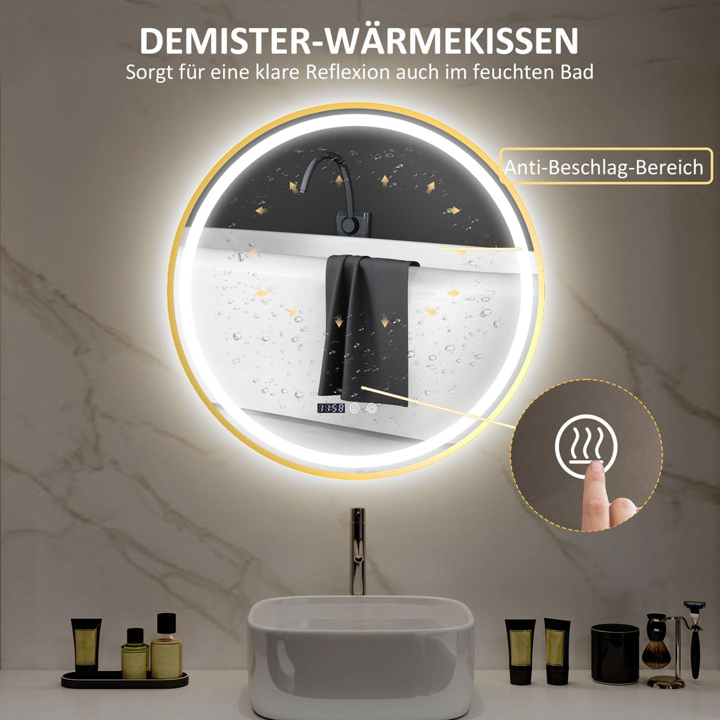 HOMCOM 60 cm Round LED Bathroom Mirror with Touch Switch and Anti-Fog