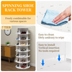 PTUWODS 7 Tier Rotating Shoe Cabinet in White