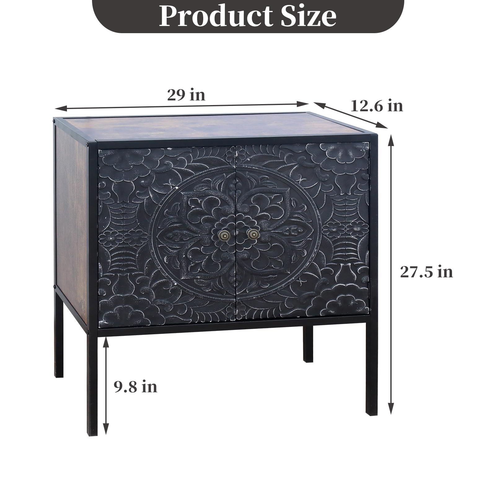 Growsun Vintage Carved Storage Cabinet - Handcrafted Wood Accent Cabinet