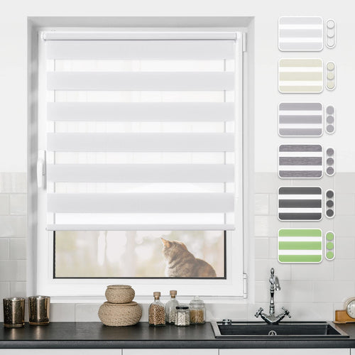 BondFree double roller blind with clamp fastening system, white color, 85 x 150 cm size