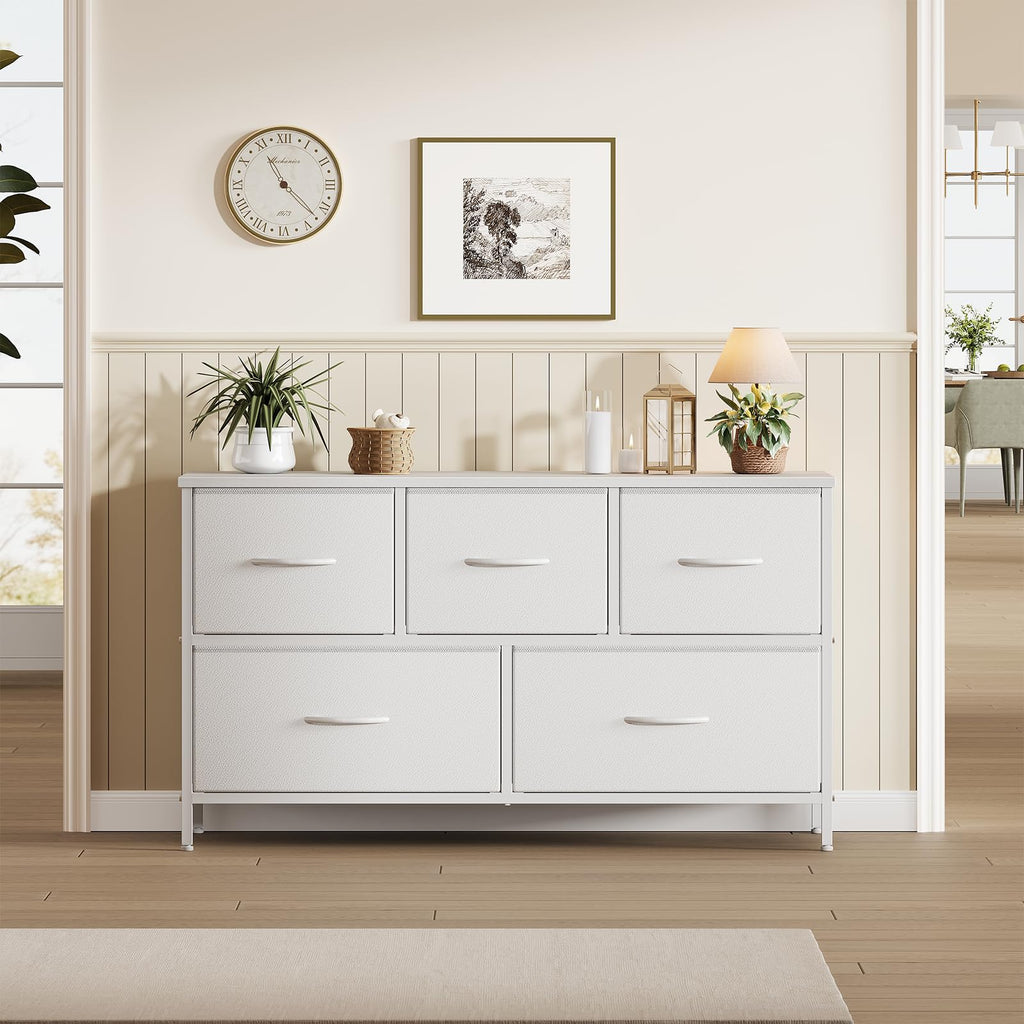 OLIXIS 5-Drawer Bedroom Dresser with Fabric Bins