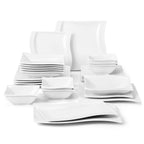 MALACASA 26-Piece Ivory White Porcelain Dinnerware Set Flora with square pattern and glossy finish