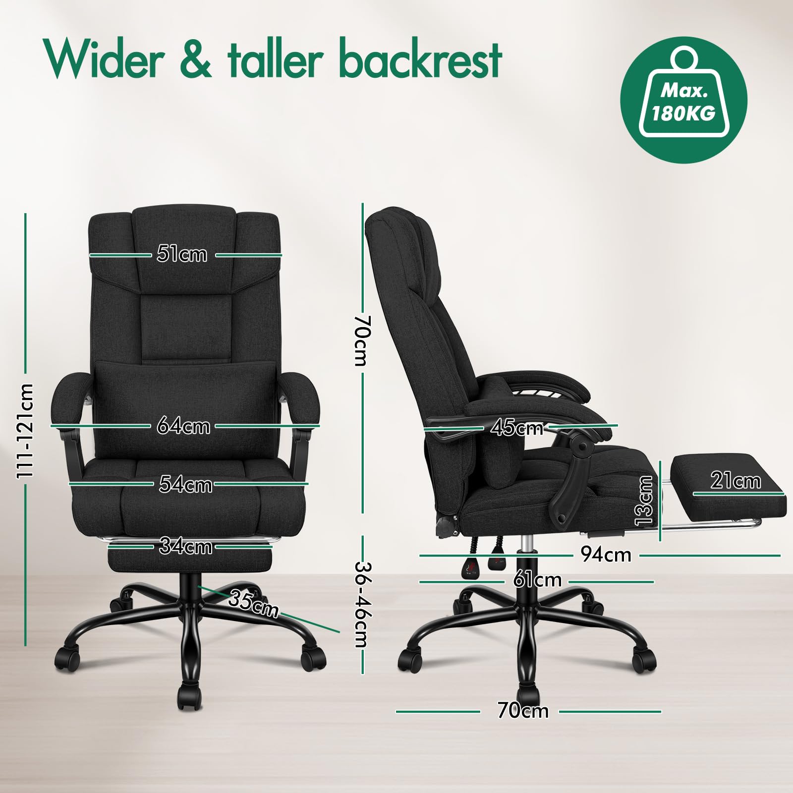 ELFORDSON Ergonomic High-Back Office Chair with Lumbar Cushion and Footrest