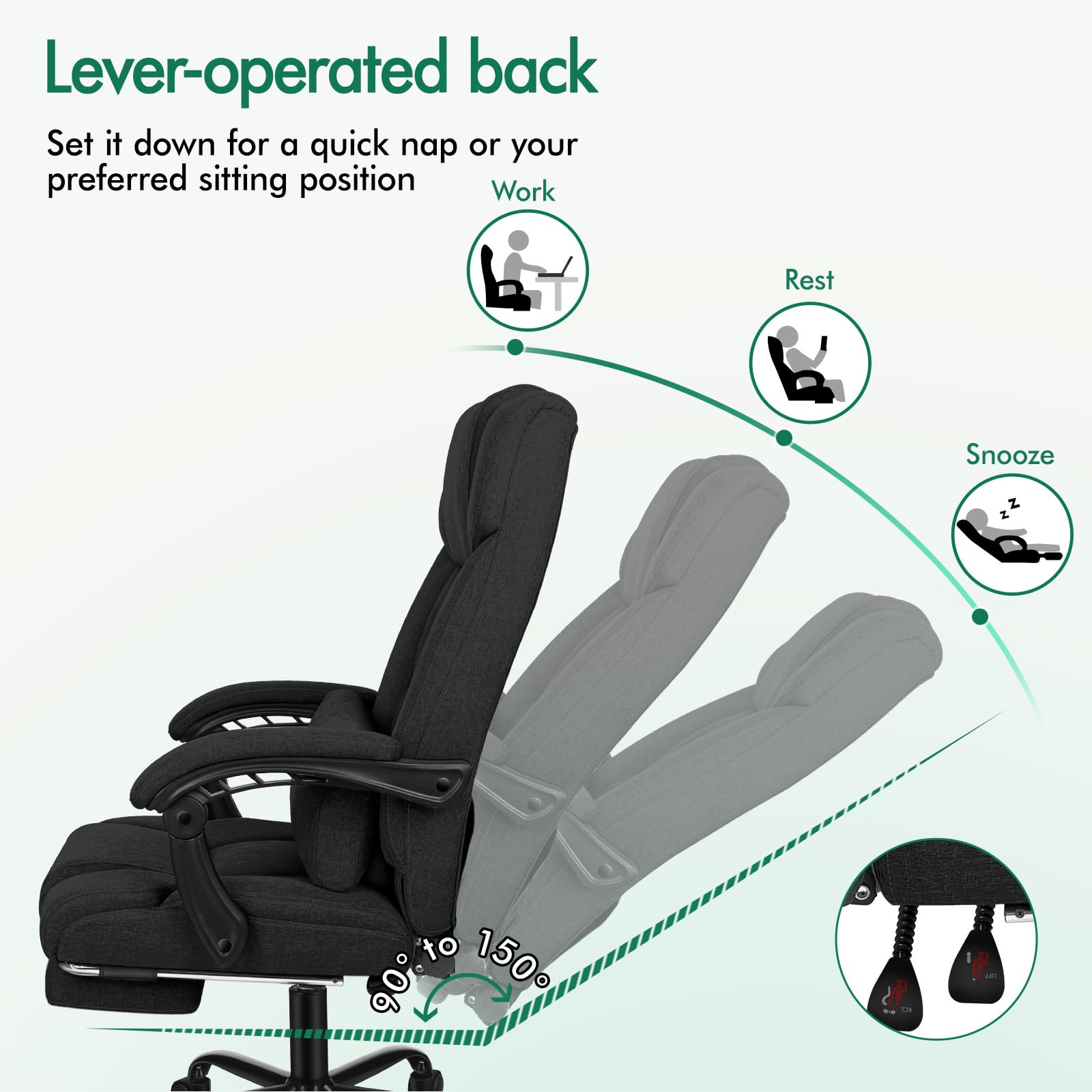 ELFORDSON Ergonomic High-Back Office Chair with Lumbar Cushion and Footrest
