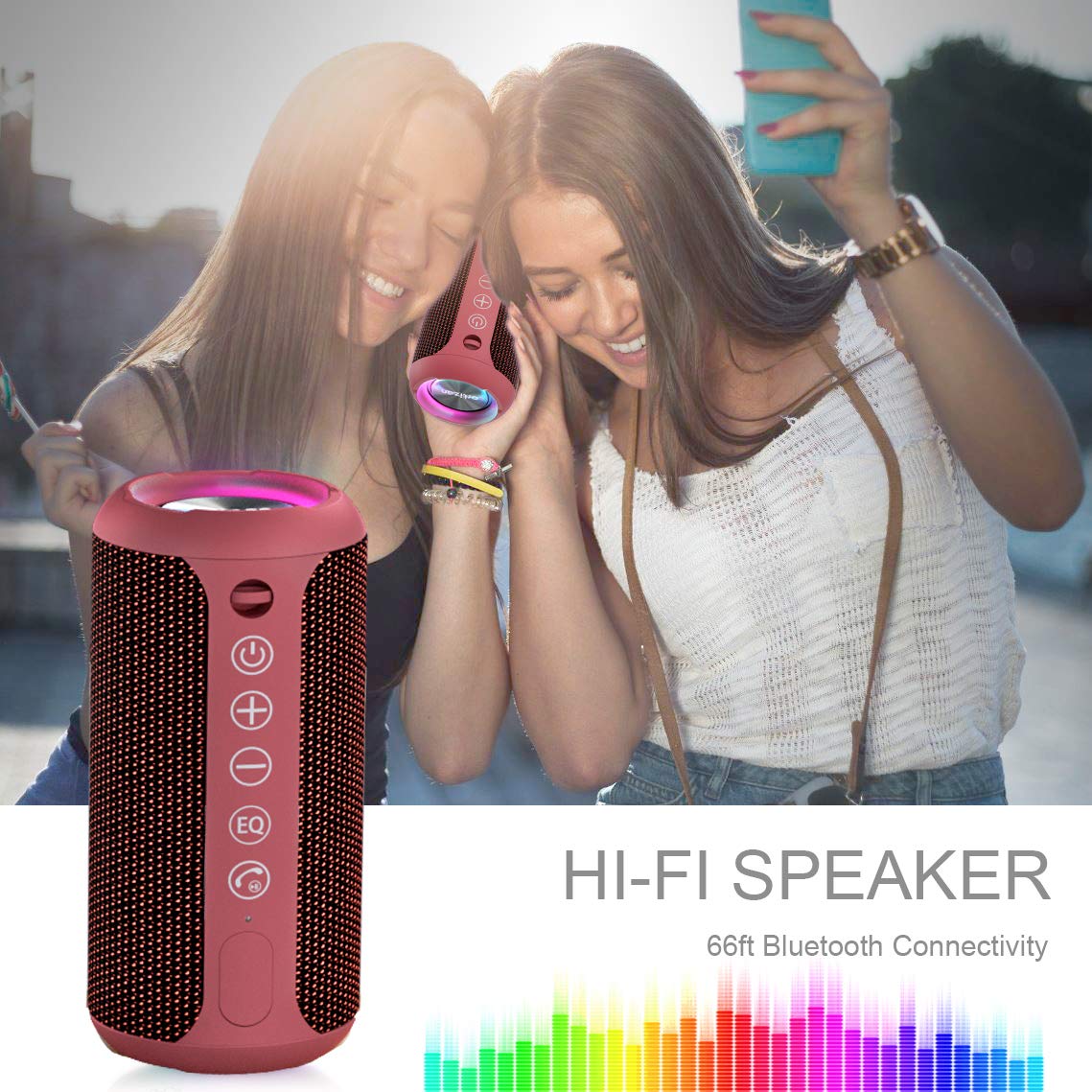 Sleek Waterproof Bluetooth Speaker with LED Lights – Immersive Sound for Outdoor and Indoor Adventures