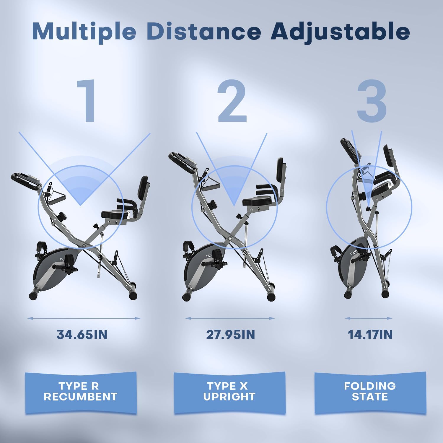 Vannect Foldable Exercise Bike with 16 Levels Magnetic Resistance - Oversized Saddle