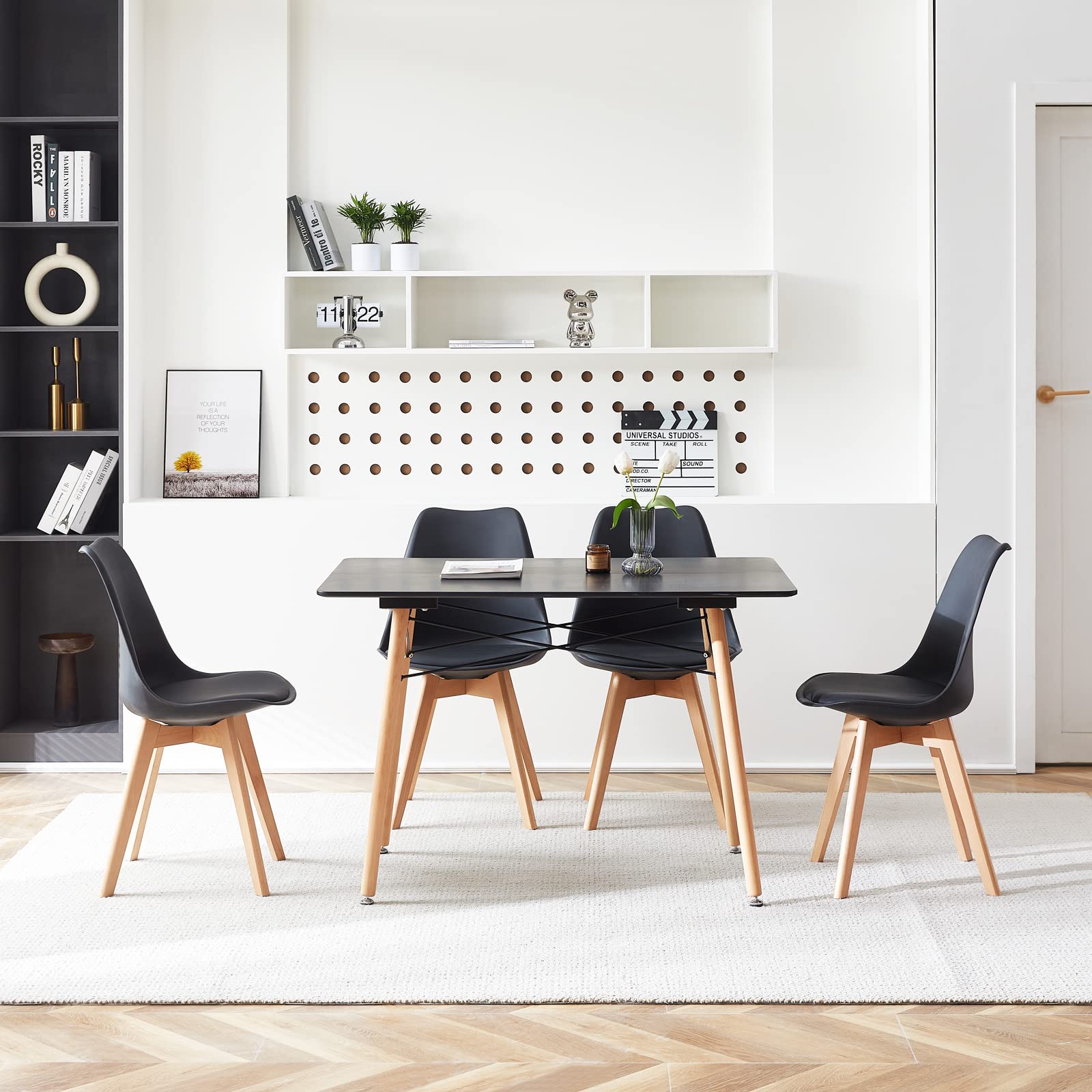 H.J WeDoo Modern Rectangular Dining Table Set with 4 Chairs