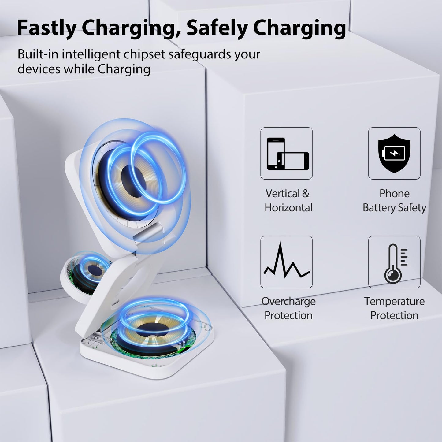 3-in-1 Wireless Charger – Fast Magnetic Charging for iPhone, Apple Watch, & AirPods | Foldable & Portable Dock