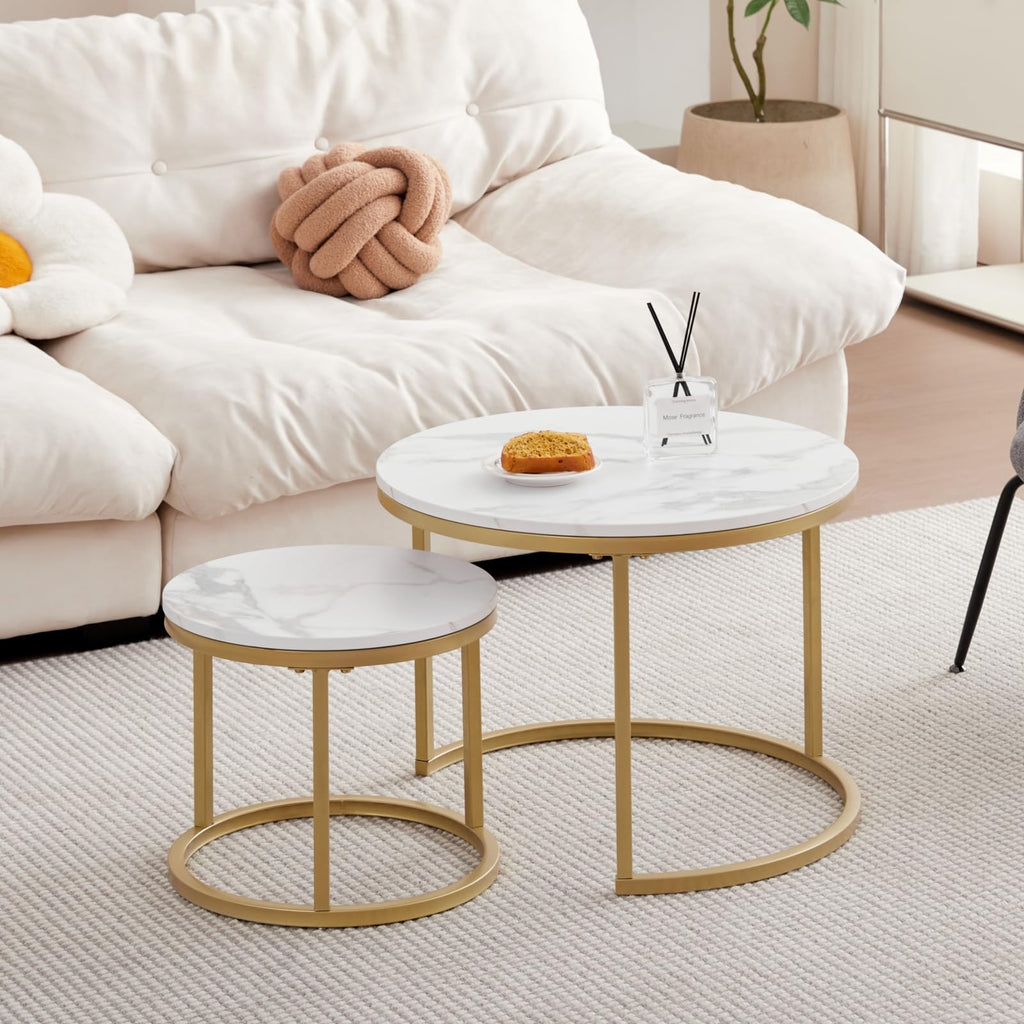 JZGORC Set of 2 Stackable Coffee Tables with Marble Pattern