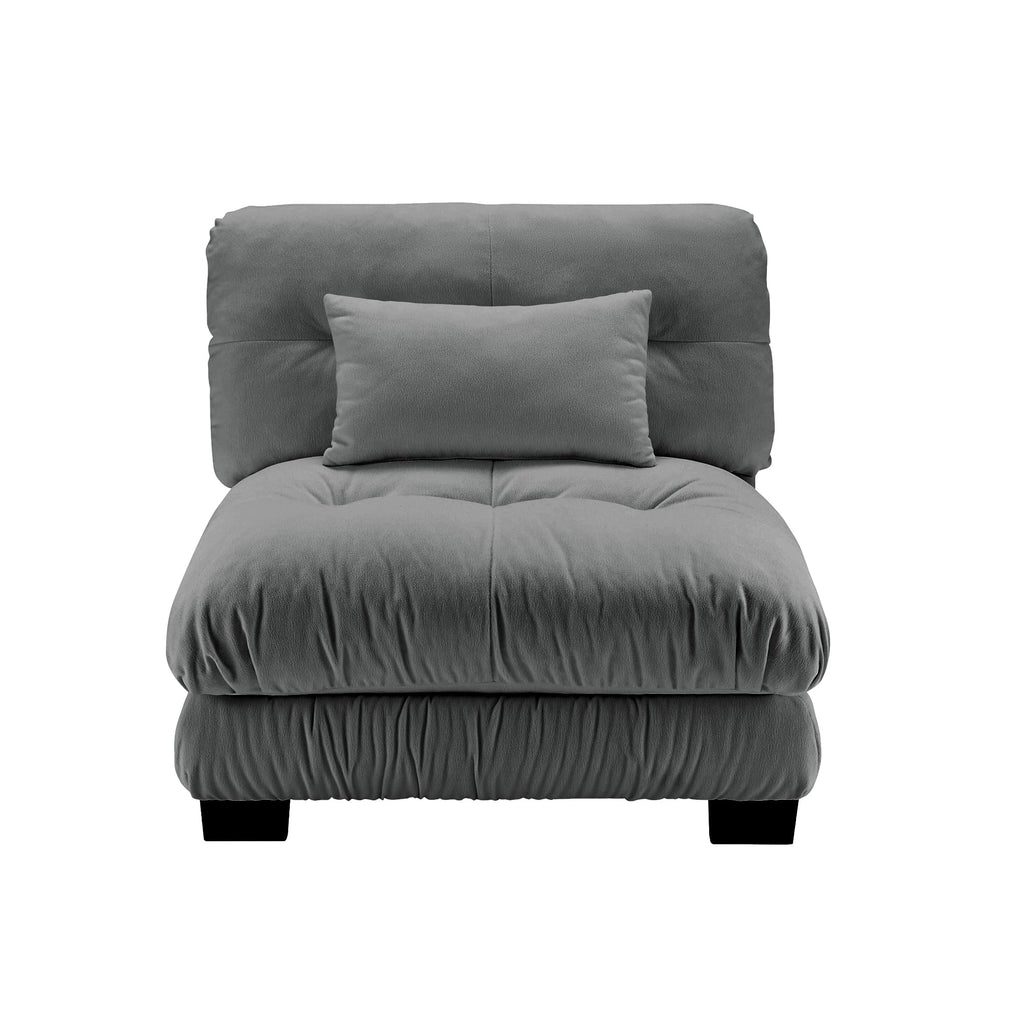 Gray 27 armless sofa with one pillow, featuring a modern design and comfortable chenille fabric